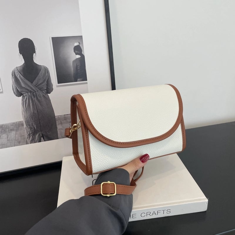Women's Small Pu Leather Color Block Elegant Square Magnetic Buckle Shoulder Bag Crossbody Bag Square Bag