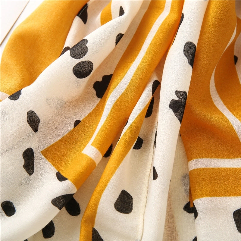 Soft Cotton And Linen Scarf Women's Autumn And Winter  Yellow Cow Pattern Long Shawl Dual-use