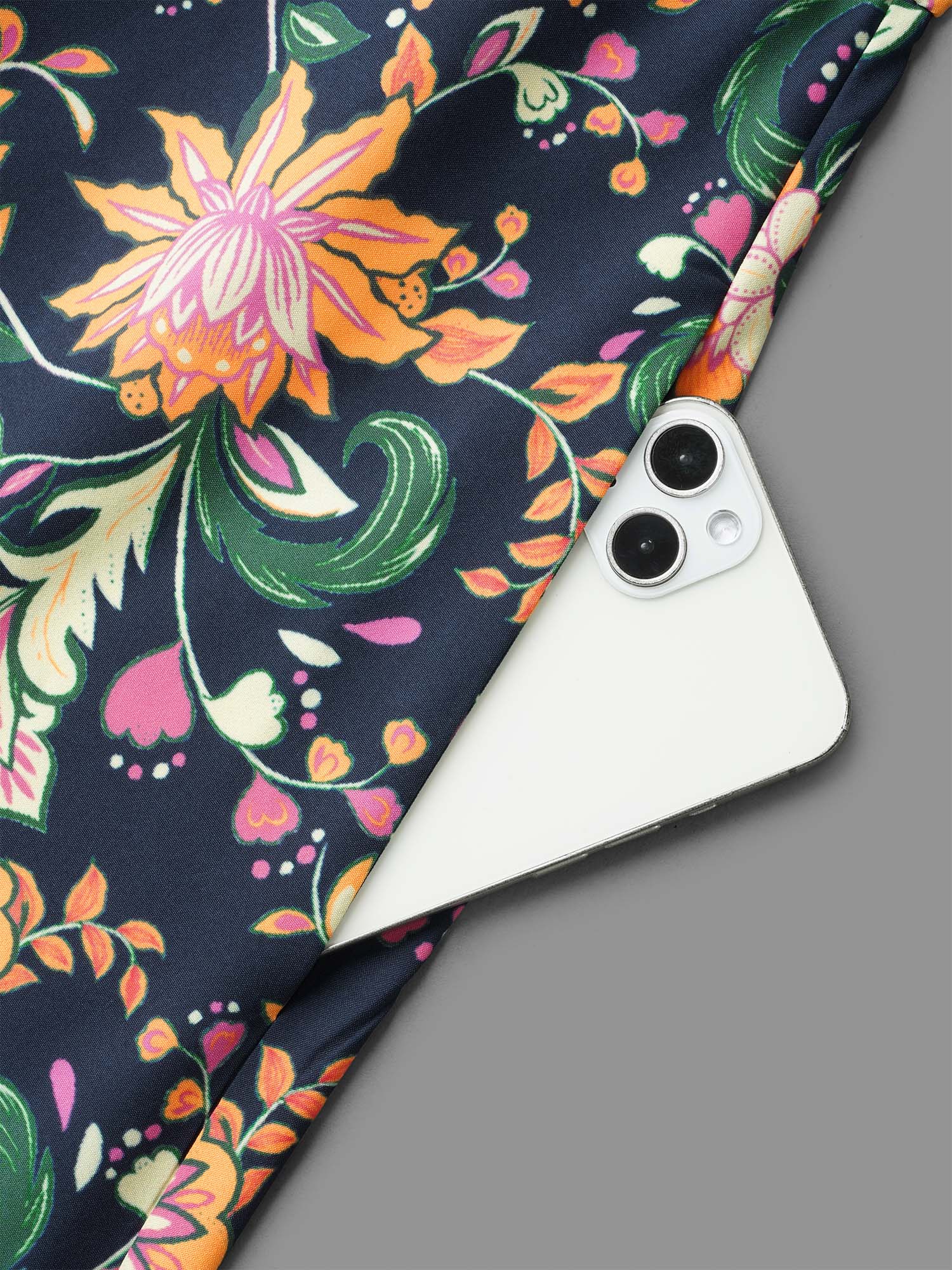 Square Neck Floral Boho Print Midi Dress