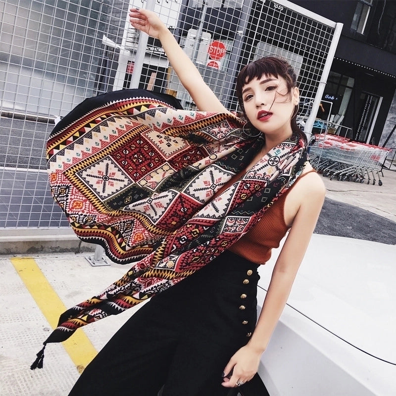 Women's Ethnic Style Flower Thick Twill Cotton Printing Shawl