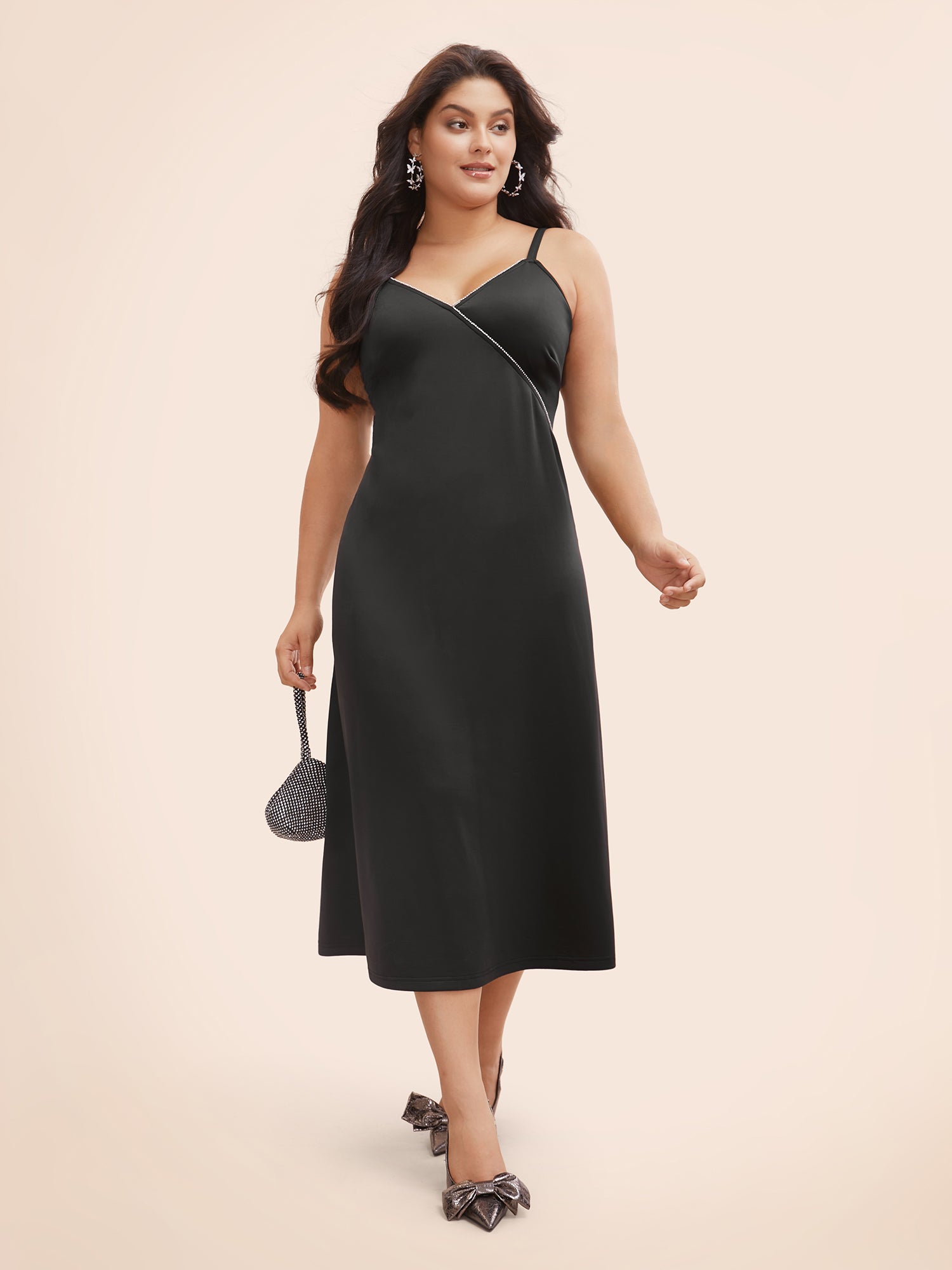 Rhinestone Detail Overlap Collar Cami Dress