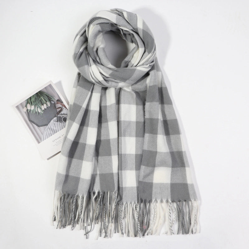 Simple  Fashion Warm Scarf Color Matching Chessboard Plaid Men's And Women's Tassel Plaid Cashmere-like Autumn And Winter Shawl
