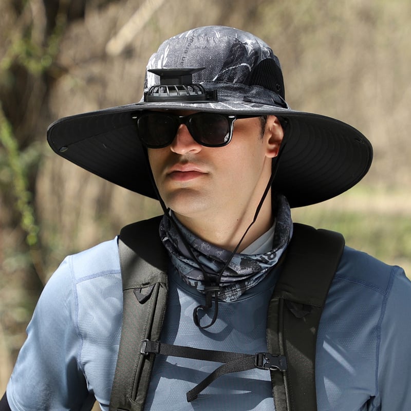 Wide Brim Solar Fan Outdoor Fishing Hat-Solar & USB Charging