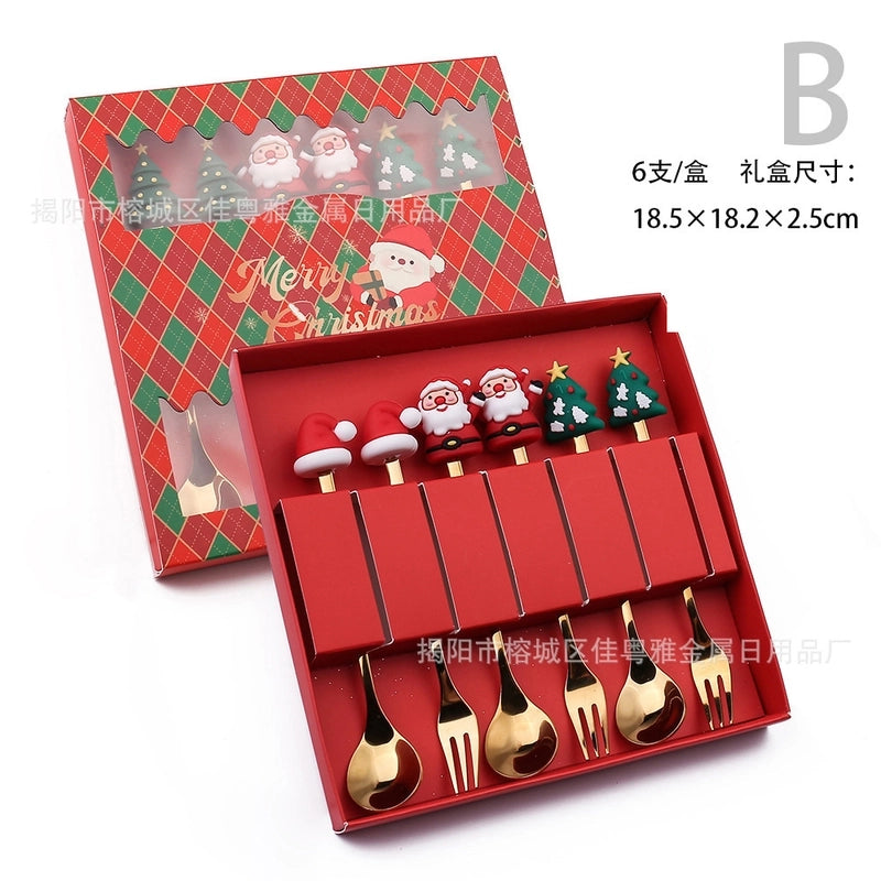 Christmas Christmas Santa Claus Stainless Steel Spoon Fruit Fork 1 Set