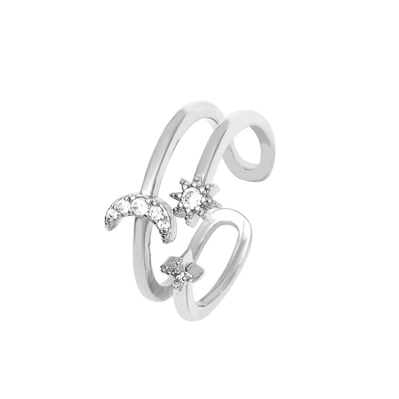 New Style Copper Inlaid Zircon Butterfly Star Leaf Opening Ring