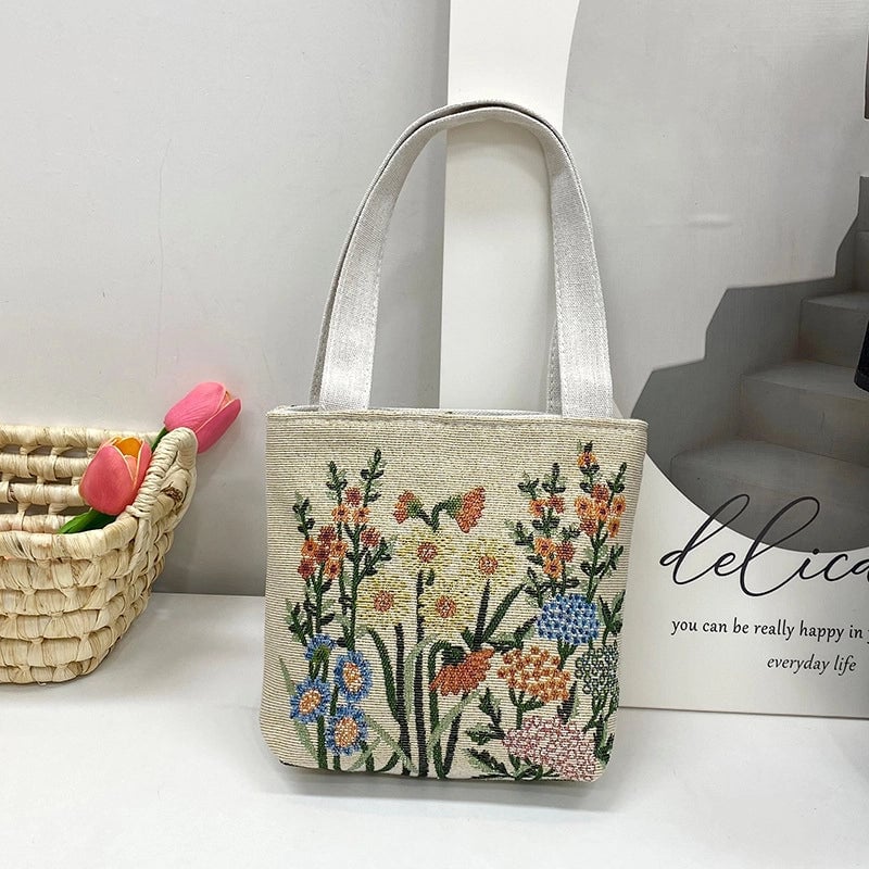 Women's Small Spring&Summer Canvas Printing Cute Open Handbag