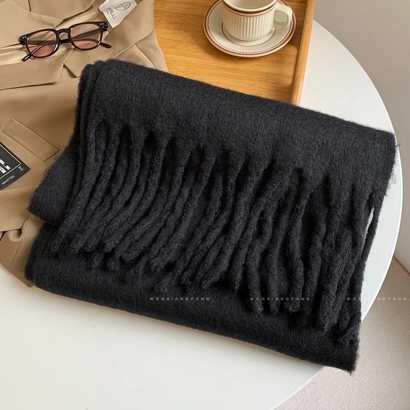 Solid Color Mohair Scarf For Women Autumn And Winter New Scarf  High-grade Thick Warm Shawl