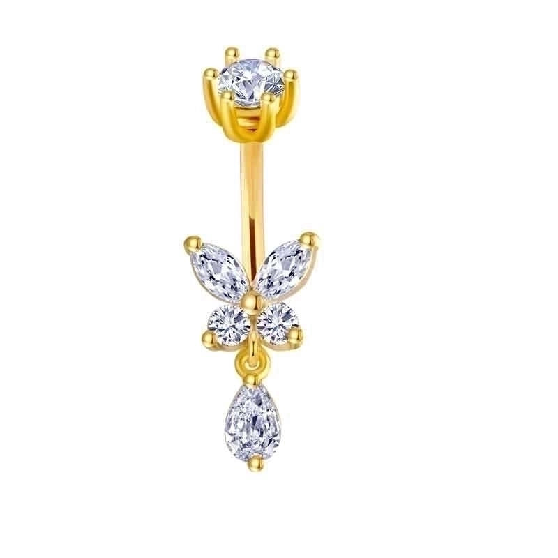 15 Pieces Minimalist Heart Shape Pineapple Butterfly Plating Inlay Stainless Steel Zircon Navel Stud