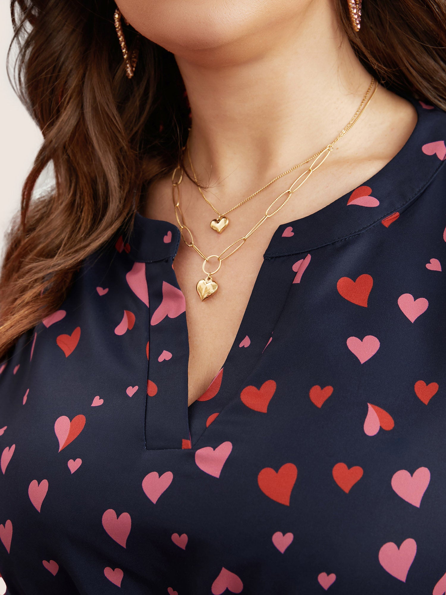 Heart Print V Neck Pocket Belted Lantern Sleeve Ruffles Dress
