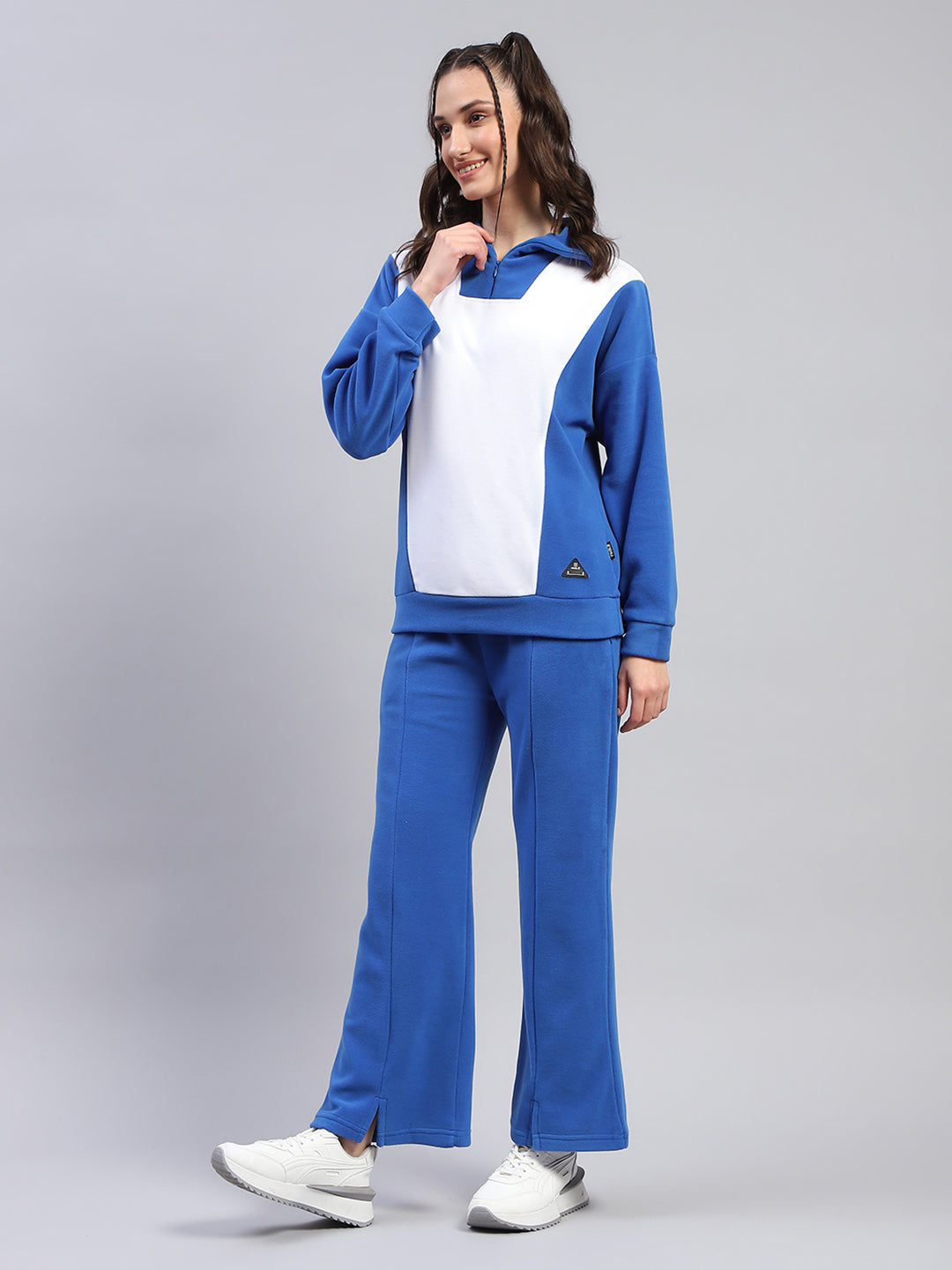 Women Blue Solid Collar Full Sleeve Tracksuit