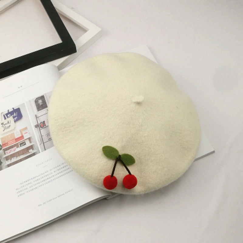 2 Pieces Women's Elegant Pastoral Cherry Eaveless Beret Hat