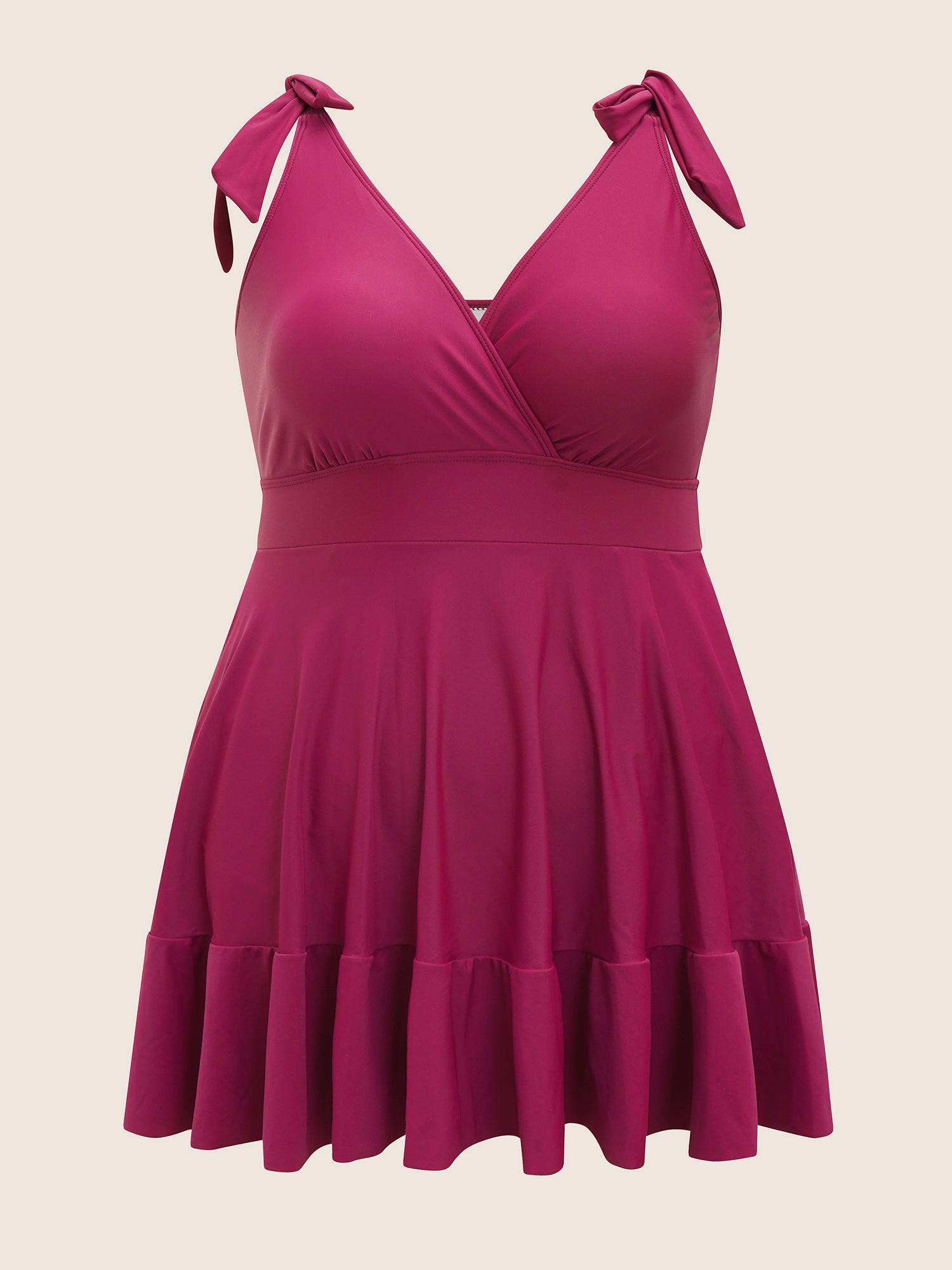 Solid Tie Knot Pocket Ruffles Swim Dress