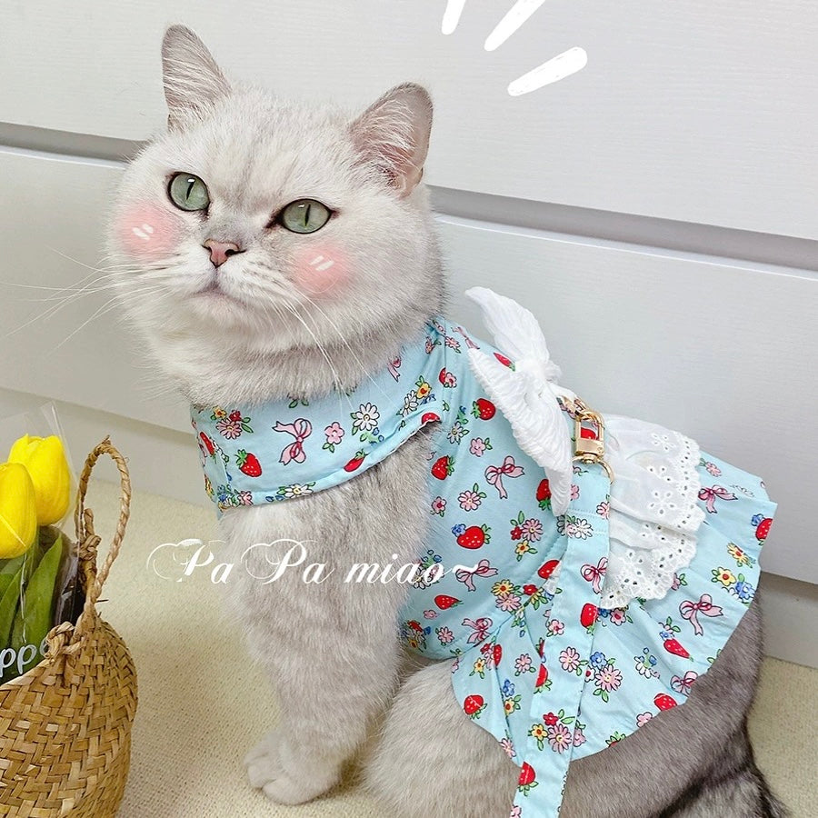 Fruit Printed Lace Bow Dog Harness&Leash