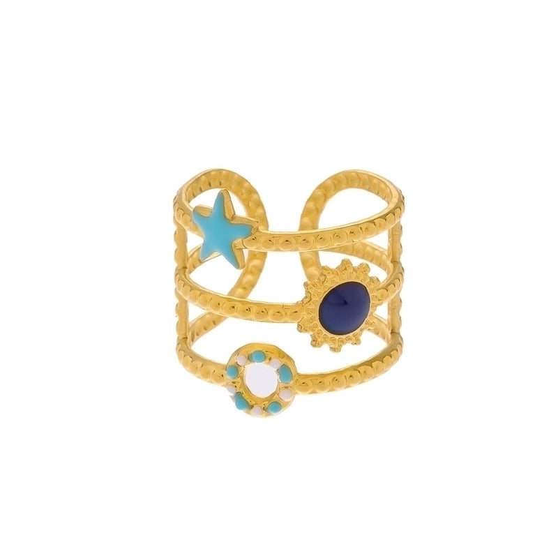Vintage Style Color Block Stainless Steel 18K Gold Plated Plating Open Rings