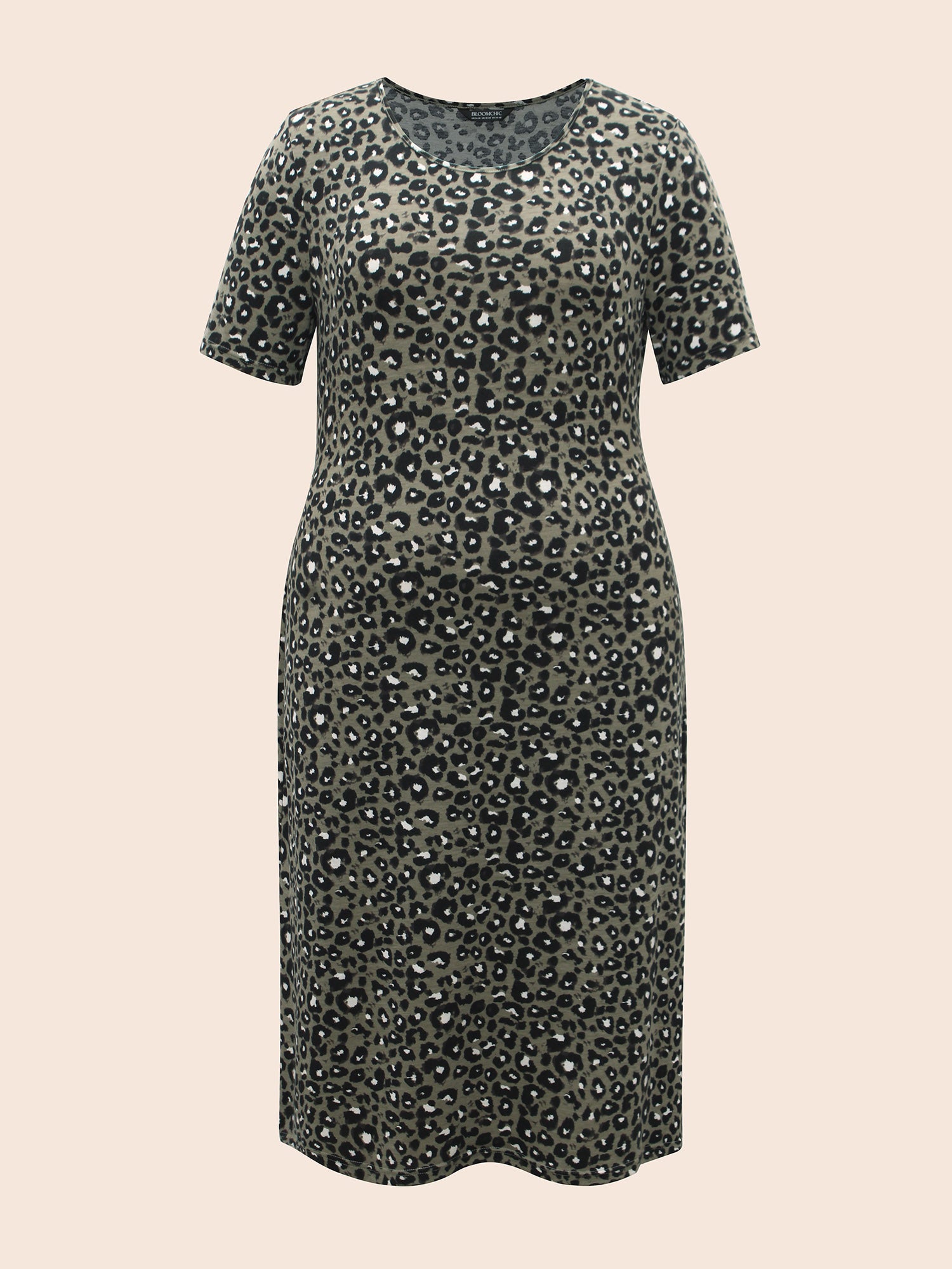 Round Neck Leopard Print Midi Dress