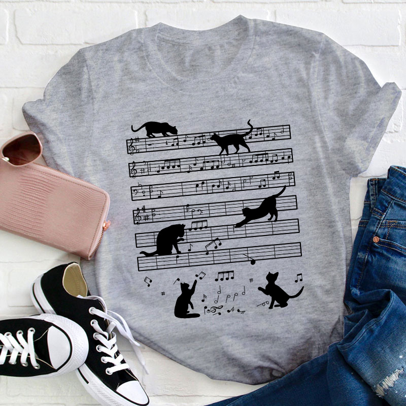 Music Note Cat Teacher T-Shirt