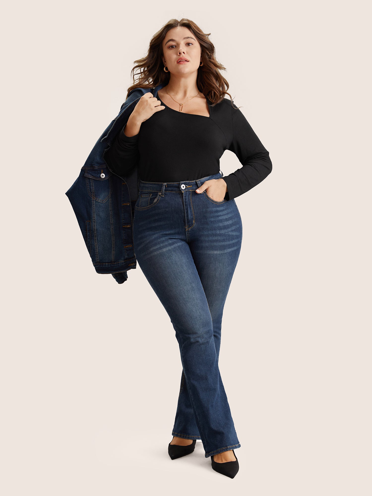 Solid Asymmetrical Neck Knit T-shirt