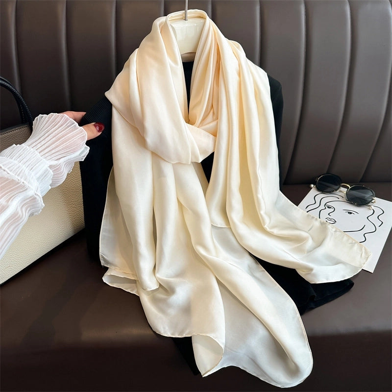 Spring And Summer Solid Color Simple Long Silk Scarf Scarf Women's Beach Scarf Middle East Scarf  Satin Imitation Silk Scarf