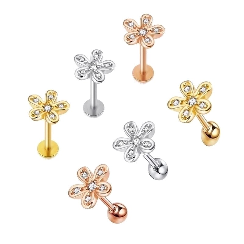 Minimalist Flower Stainless Steel Inlay Zircon Ear Studs 1 Piece