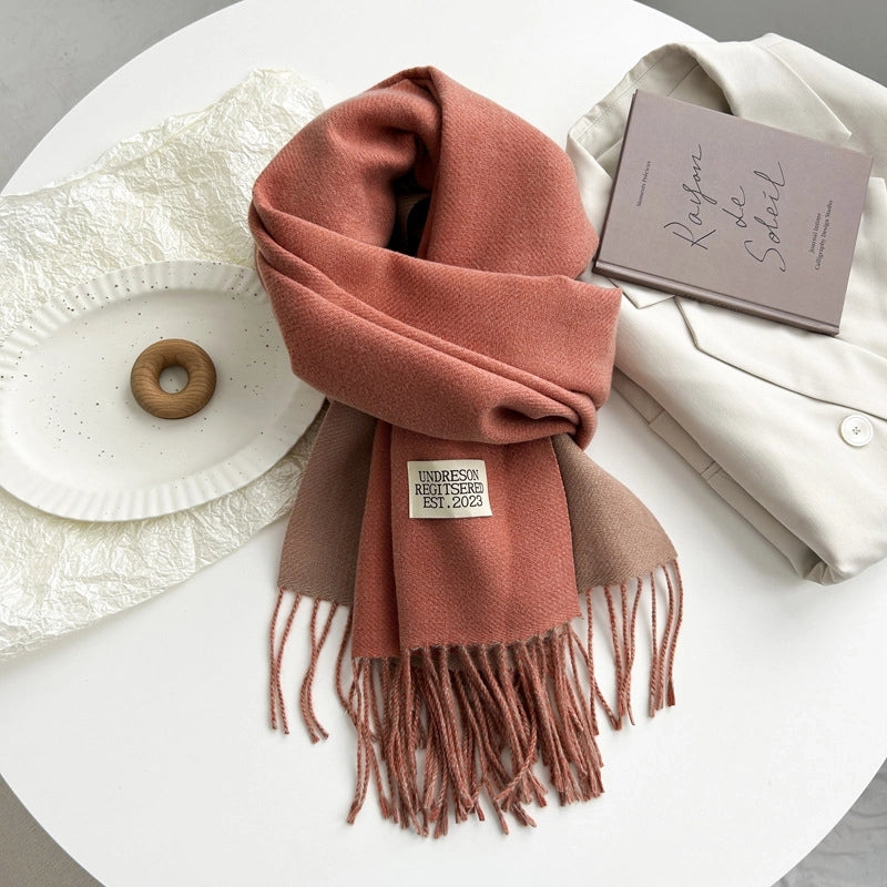 Women's Basic Solid Color Imitation Cashmere Tassel Scarf