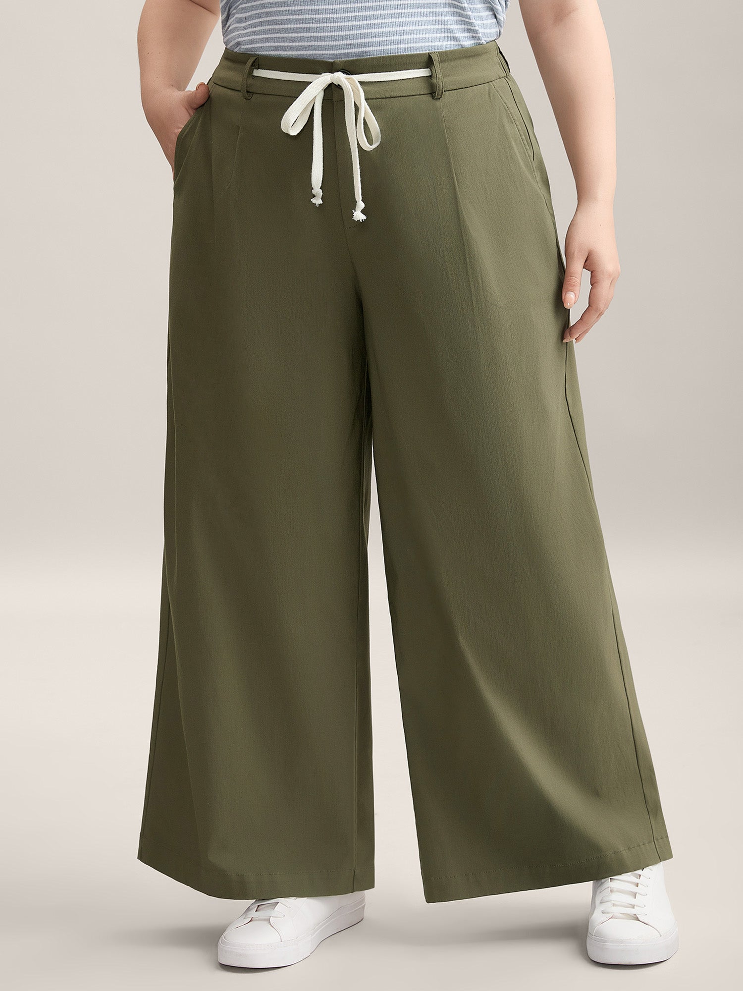 Drawstring Pockets Wide-Leg Pants
