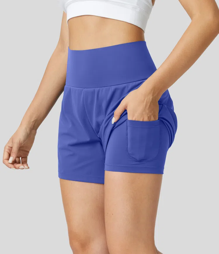 ⚡7 Packs for $24.98⚡Super High Waisted Back Pocket & Side Hidden Pocket 2-in-1 Yoga Shorts, 7/14 Color Sets