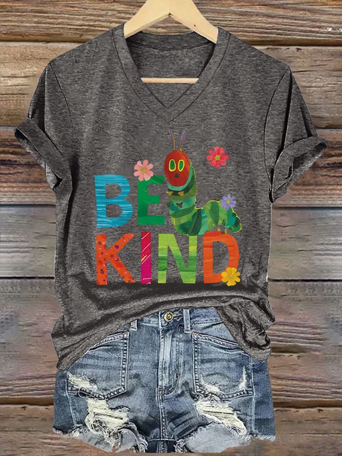 Women's Be Kind Printed Casual V-Neck T-Shirt