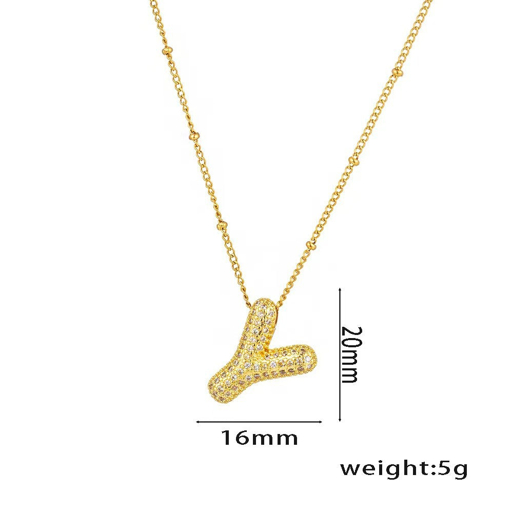 New Micro-Inlaid Zircon 26 Letter Pendant Necklace Copper Plated 18K Gold Fashionable And Classic