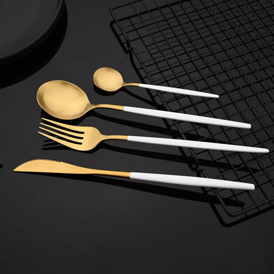 White/Golden (4406)-24 PCs Premium Steel Cutlery Set