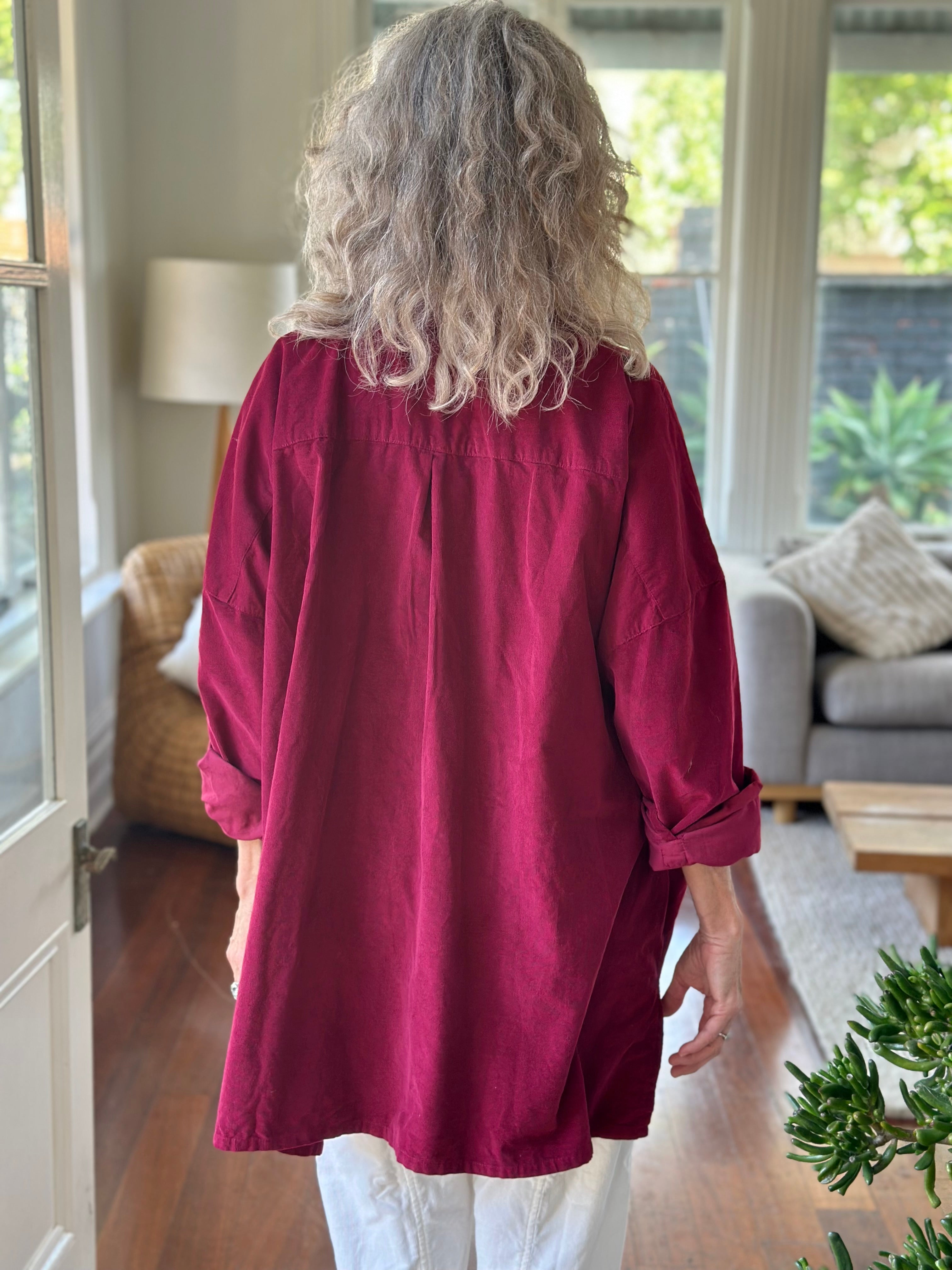 aiden oversized shirt - merlot cord