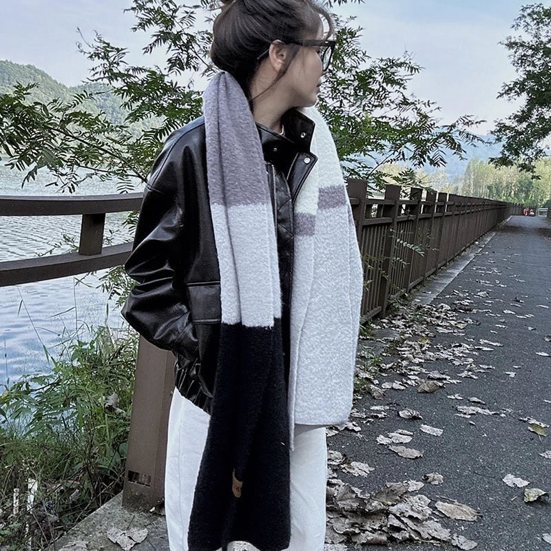 Autumn And Winter New Dopamine Contrast Color Rainbow Thickened Warm High-grade Scarf Long Minimalist Scarf