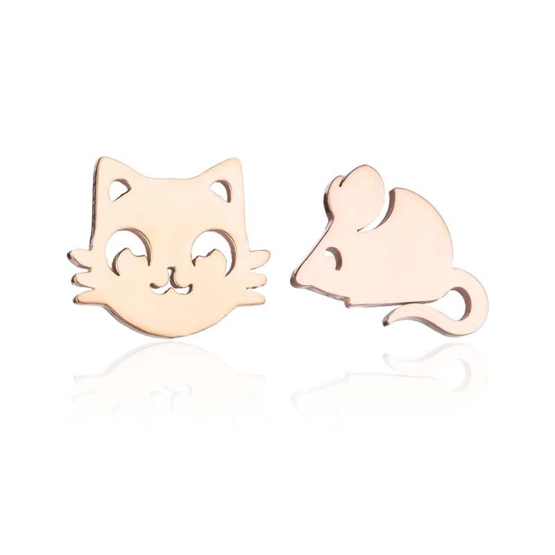 1 Pair Cute Cat Plating 304 Stainless Steel 18K Gold Plated Ear Studs