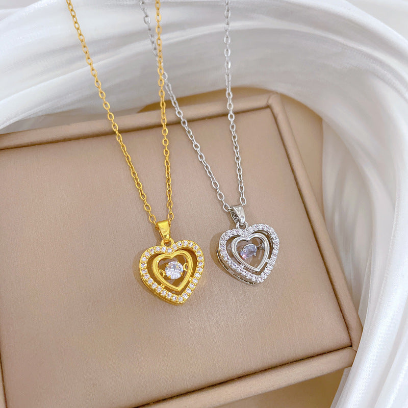 Love Double Layer Smart Gorgeous Full Diamond Necklace Women'S All-Match Clavicle Chain Titanium Steel Chain