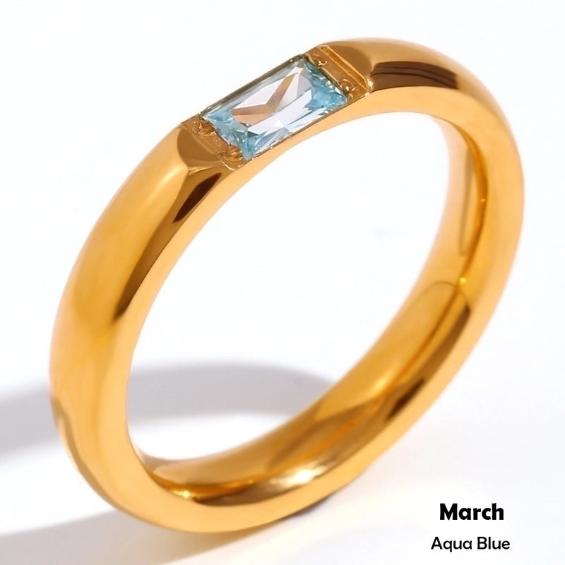 Fashion Rectangle 304 Stainless Steel Birthstone Zircon 18K Gold Plated Plating Rings