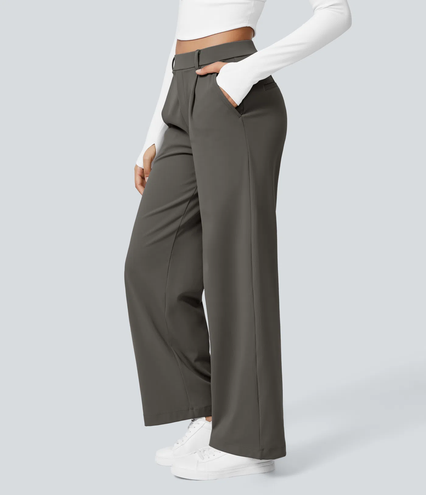 High-waisted Straight Leg Work Pants with Pockets