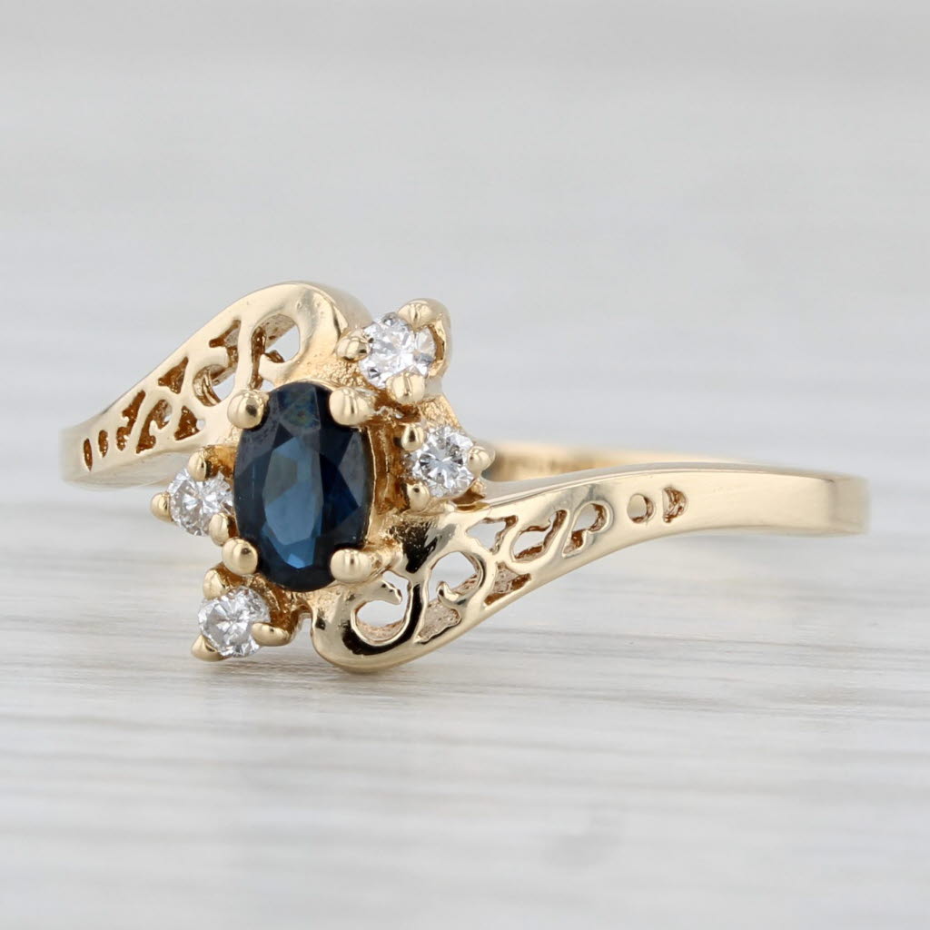 0.34ctw Blue Sapphire Diamond Bypass Ring 14k Yellow Gold Size 6.5