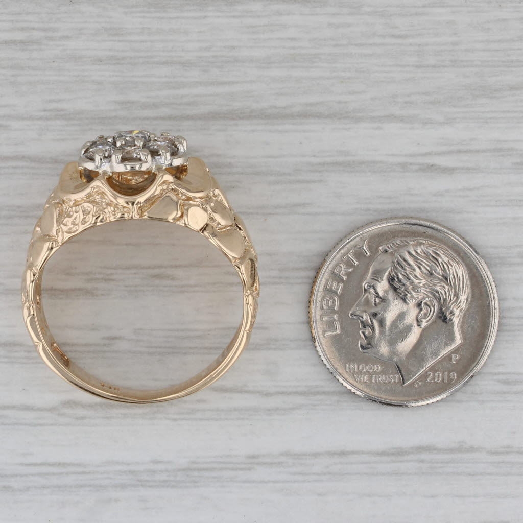 0.72ctw Diamond Cluster Nugget Ring 14k Yellow Gold Belcher Setting Size 8