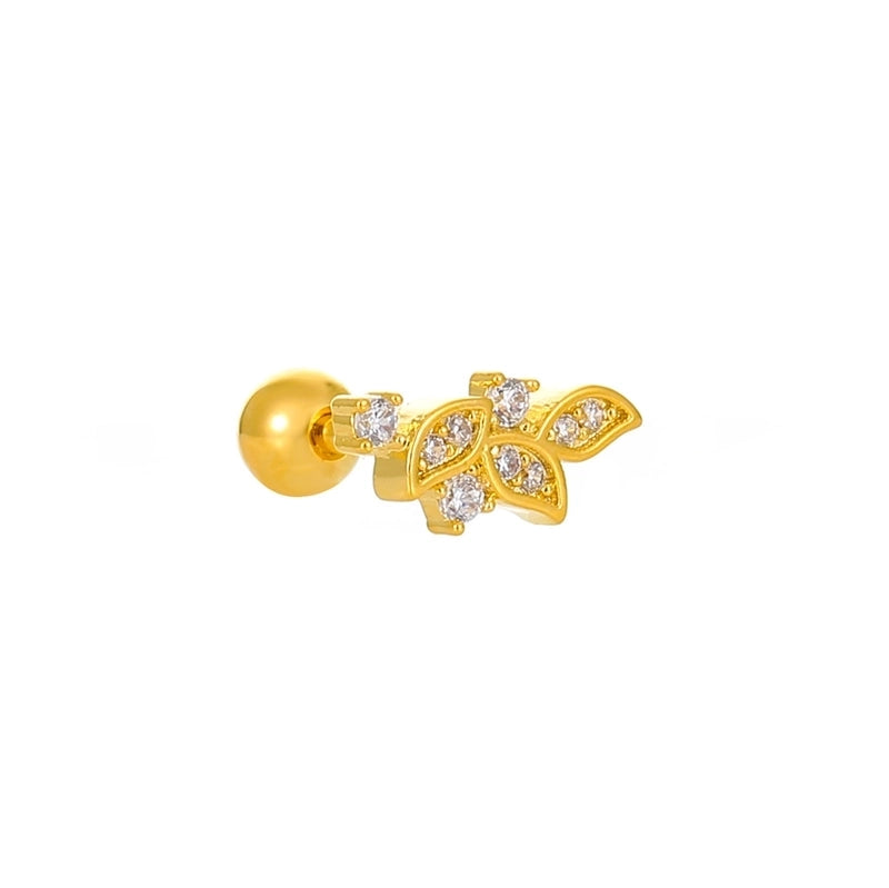 Vintage Micro-set Zircon Butterfly Flower Feather Heart Copper Screw Earrings