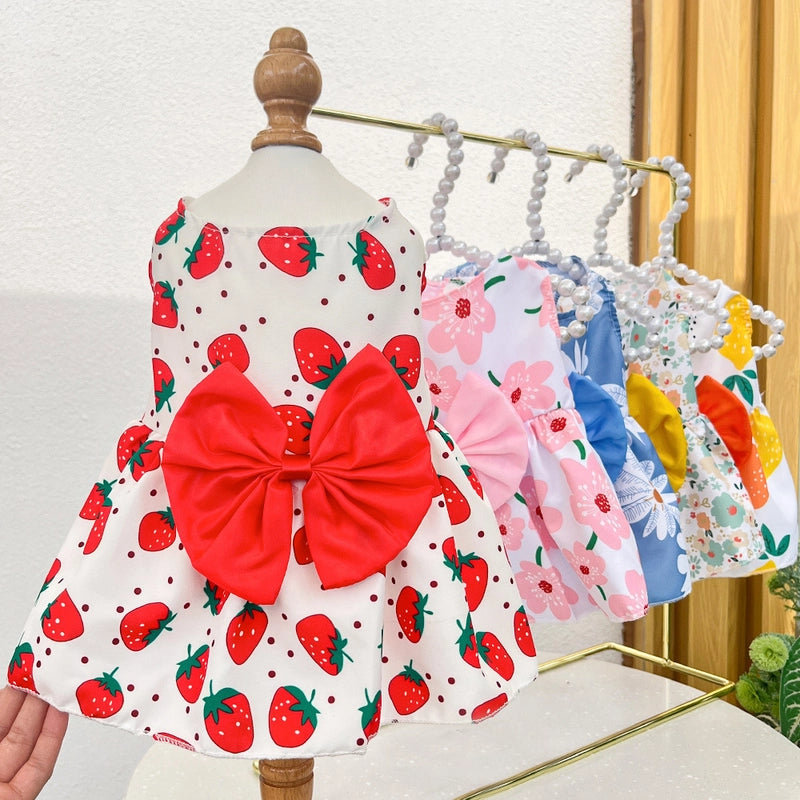 Cute Polyester Strawberry Bow Knot Pet Clothing