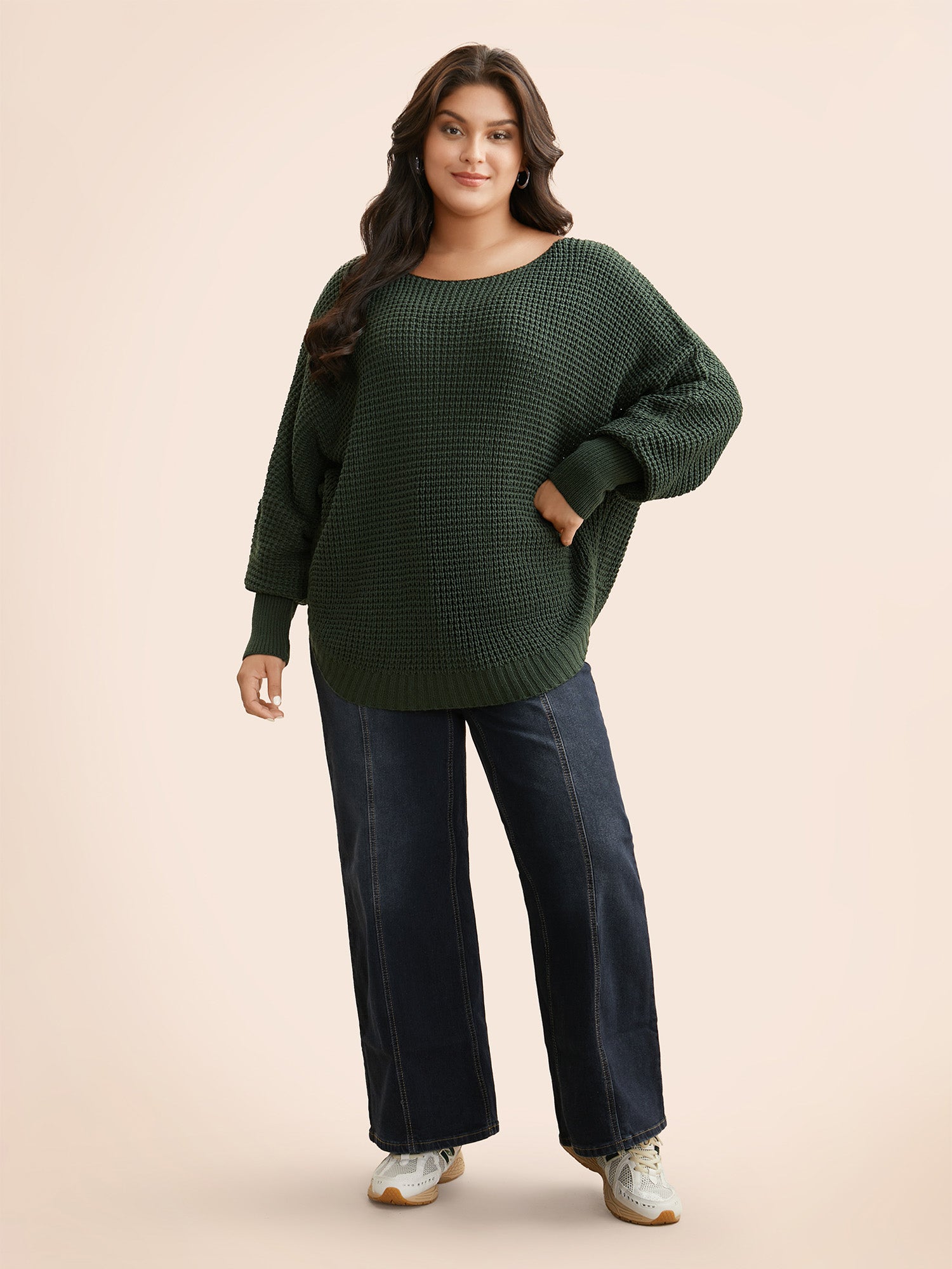 Texture Boat Neck Dolman Sleeve Pullover