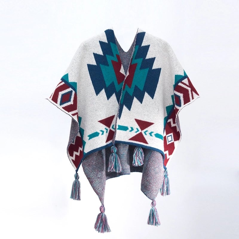 New Retro Bohemian Style Warm Shawl Loose Leisure Travel Shot Women's Ethnic Style Knitted Cloak