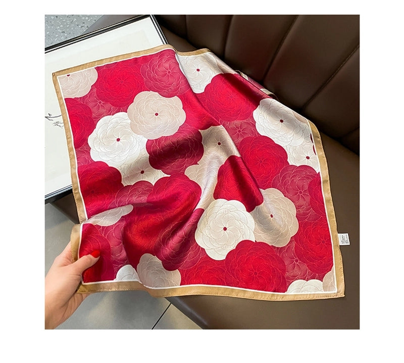 Women's Elegant Color Block Flower Silk Printing Silk Scarf