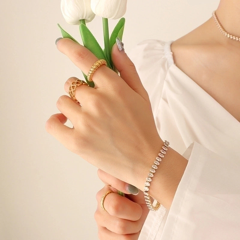 Fashion 304 Stainless Steel Zircon 18K Gold Plated Plating