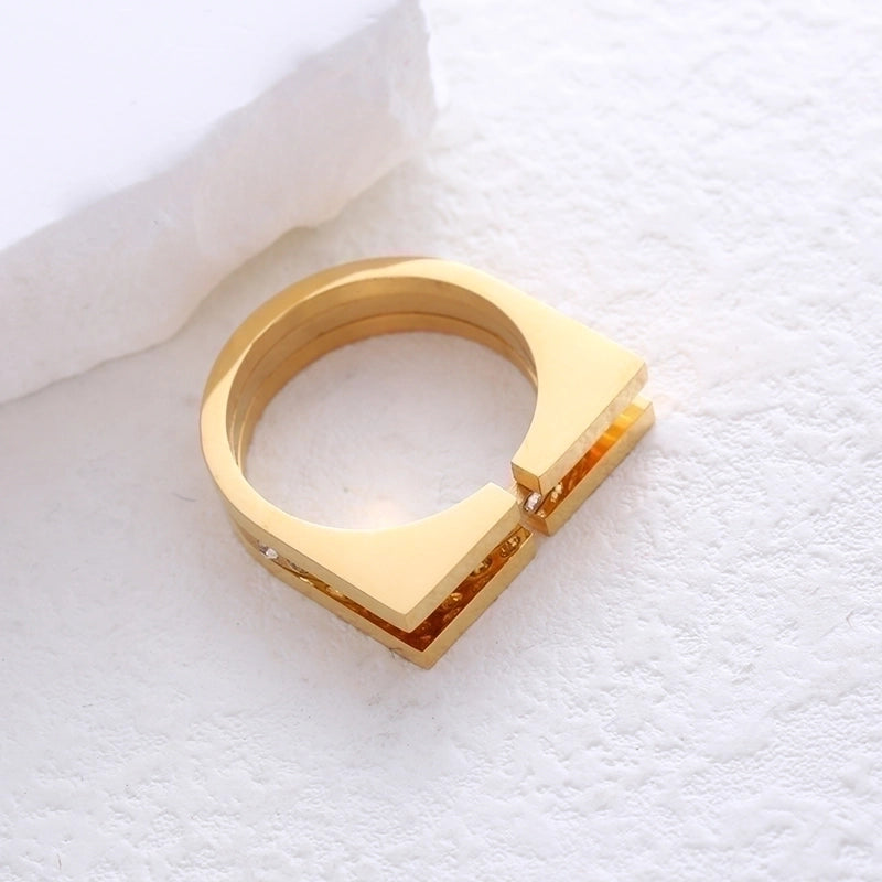 304 Stainless Steel 18K Gold Plated Minimalist Commute Plating Inlay Solid Color Rhinestones Rings