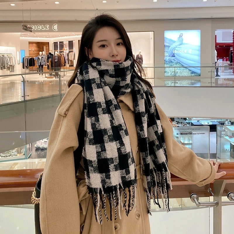 In Stock New Large Plaid Scarf Women's Autumn And Winter Warm Long Thickened All-matching Shawl Men's Scarf