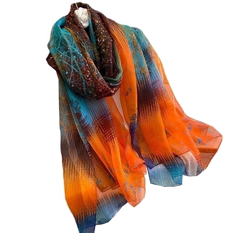 Women's Elegant Color Block Yourou Yarn Silk Scarf