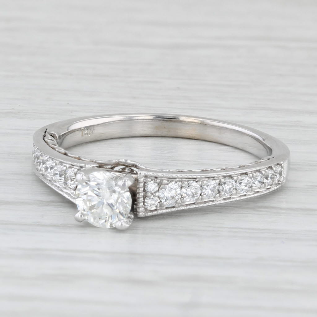 0.75ctw Round Diamond Engagement Ring 14k White Gold Size 7.75 Cathedral Band