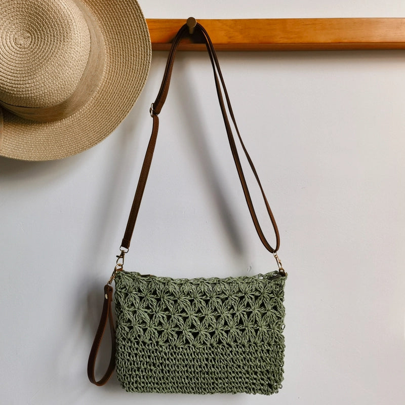 Women's Straw Solid Color Basic Square Zipper Clutch Bag Crossbody Bag Straw Bag