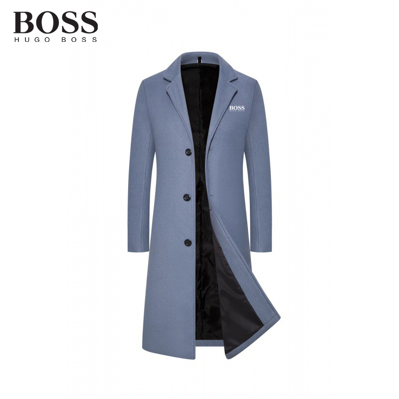 BOSS Men-s Trench Coat Long Wool Solid Color Thick Coat