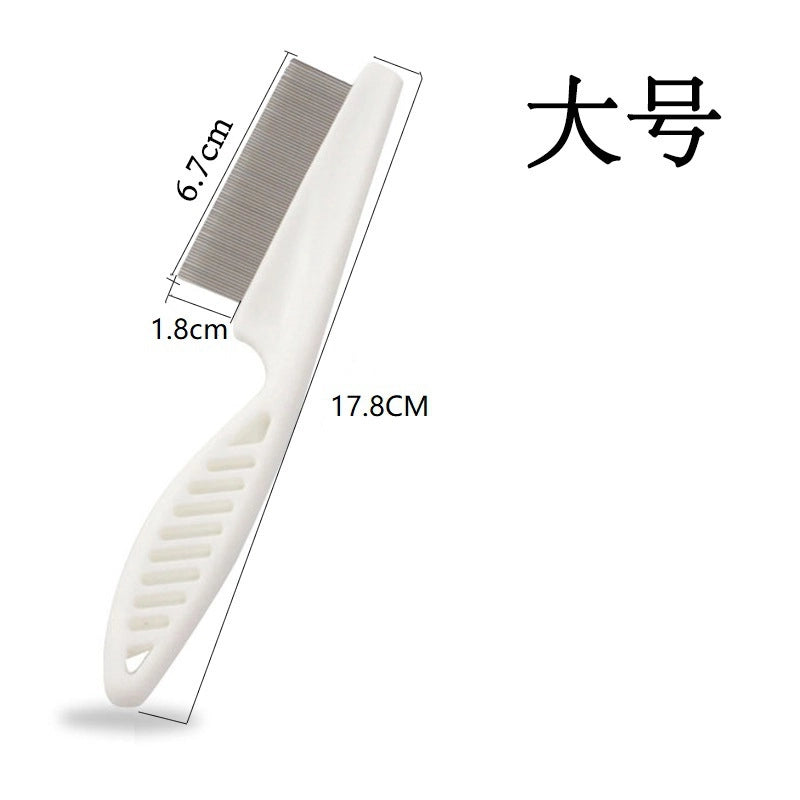 Dog Cat Pet Cleaning Face Comb Flea Removal Teeth Comb Plastic Handle Steel Needle To Floating Lice Small White Comb